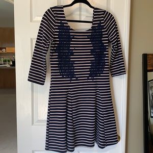 Free People 3/4 Sleeve Striped Dress Navy and Cream